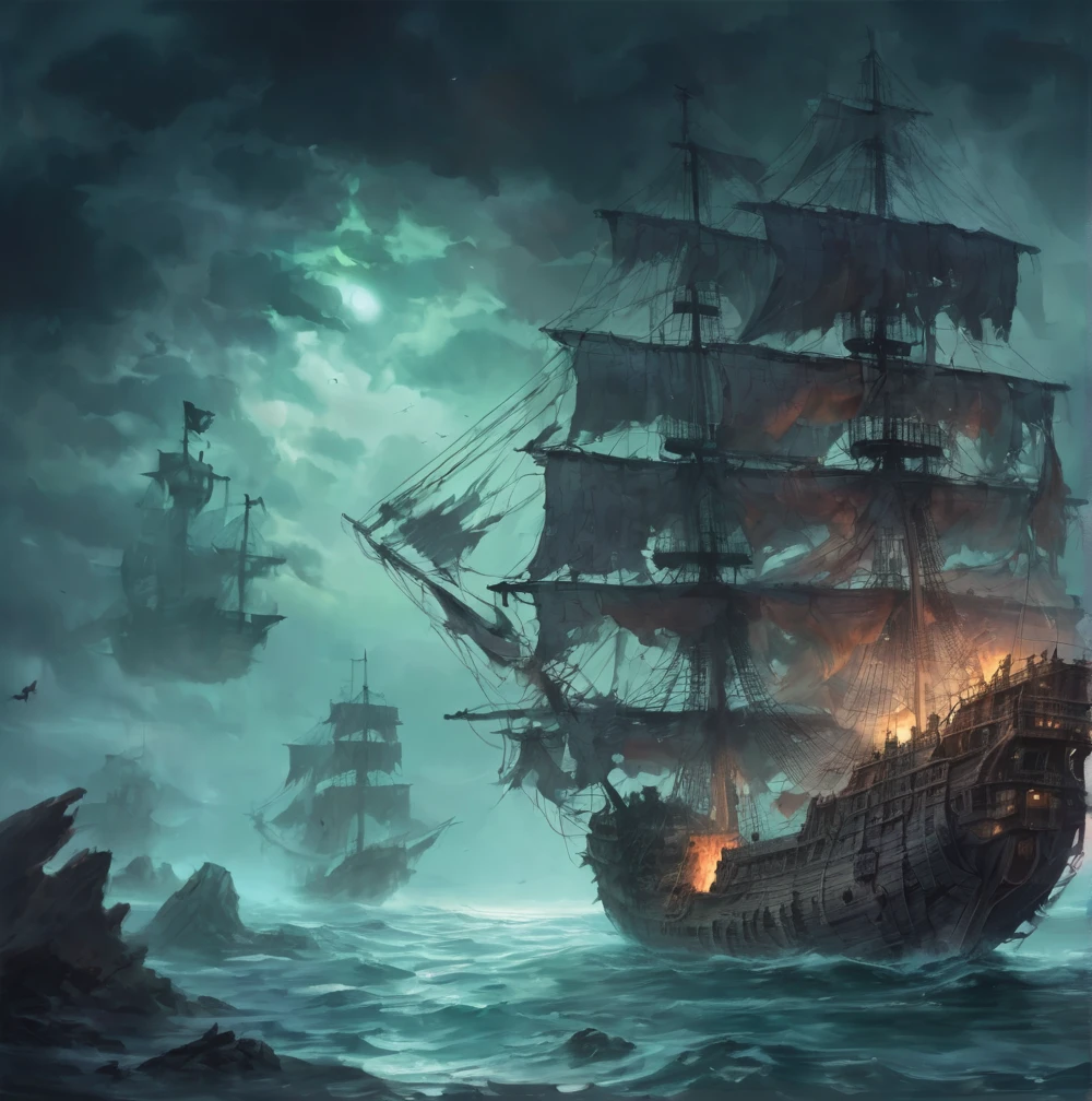 Ghost pirate ship artwork 