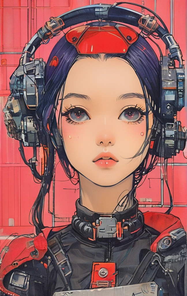 Girl with futuristic goggles and red eyes, digital cyber punkアニメアート, デジタルcyber punk - アニメアート, anime cyber punk art, cyber punkアニメアート, Cyborg - Silver Haired Girl, ダークcyber punkイラスト, cyber punkアニメの女の子, female cyber punkアニメの女の子, cyber punkをテーマにしたアート, cyber punkアニメの女の子 mech, cyber punkアートスタイル, cyber punk サイボーグ. Rose, advanced digital cyber punk art、hacking techniques, sf, cyber punk, Data Stream, (masterpiece, Highest quality, Realistic, Very detailed:1.2), (Purple glow:1.1), Pixelated, twist, Half Shot, (One girl), (Sparkling Eyes:0.8), Simple Background, Shadow, lipstick,The goggles have information written on them.。