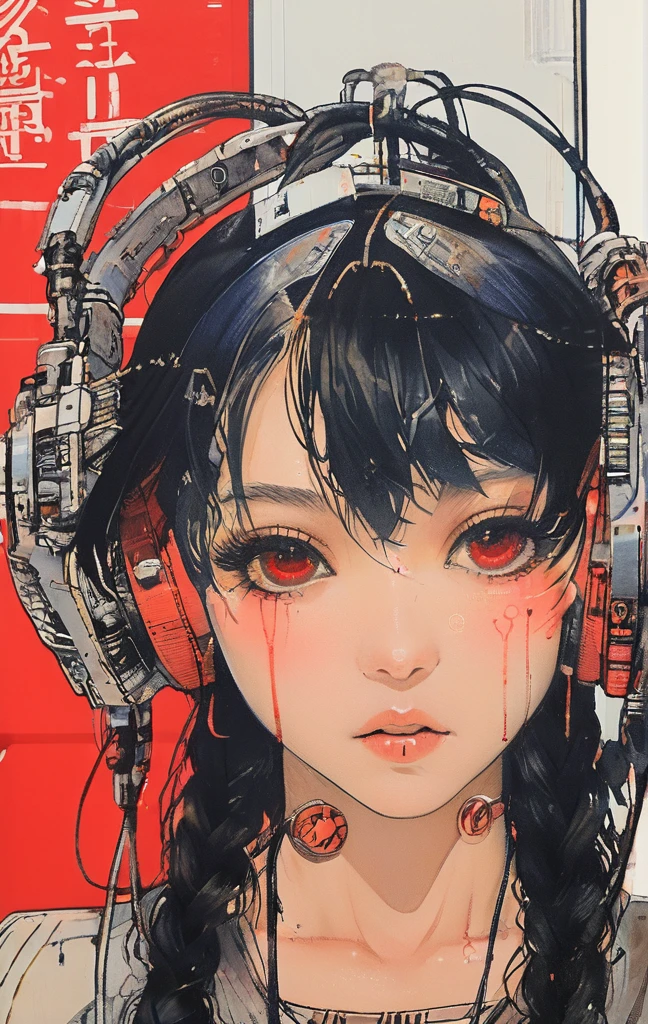 Girl with futuristic goggles and red eyes, digital cyber punkアニメアート, デジタルcyber punk - アニメアート, anime cyber punk art, cyber punkアニメアート, Cyborg - Silver Haired Girl, ダークcyber punkイラスト, cyber punkアニメの女の子, female cyber punkアニメの女の子, cyber punkをテーマにしたアート, cyber punkアニメの女の子 mech, cyber punkアートスタイル, cyber punk サイボーグ. Rose, advanced digital cyber punk art、hacking techniques, sf, cyber punk, Data Stream, (masterpiece, Highest quality, Realistic, Very detailed:1.2), (Purple glow:1.1), Pixelated, twist, Half Shot, (One girl), (Sparkling Eyes:0.8), Simple Background, Shadow, lipstick,The goggles have information written on them.。