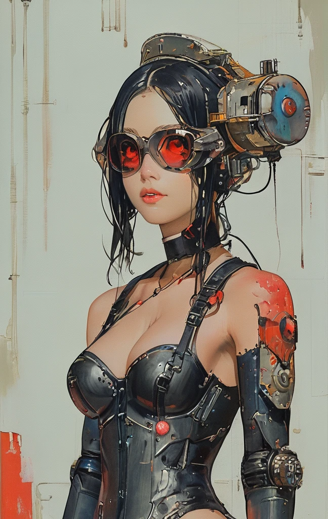 Girl with futuristic goggles and red eyes, digital cyber punkアニメアート, デジタルcyber punk - アニメアート, anime cyber punk art, cyber punkアニメアート, Cyborg - Silver Haired Girl, ダークcyber punkイラスト, cyber punkアニメの女の子, female cyber punkアニメの女の子, cyber punkをテーマにしたアート, cyber punkアニメの女の子 mech, cyber punkアートスタイル, cyber punk サイボーグ. Rose, advanced digital cyber punk art、hacking techniques, sf, cyber punk, Data Stream, (masterpiece, Highest quality, Realistic, Very detailed:1.2), (Purple glow:1.1), Pixelated, twist, Half Shot, (One girl), (Sparkling Eyes:0.8), Simple Background, Shadow, lipstick,The goggles have information written on them.。
