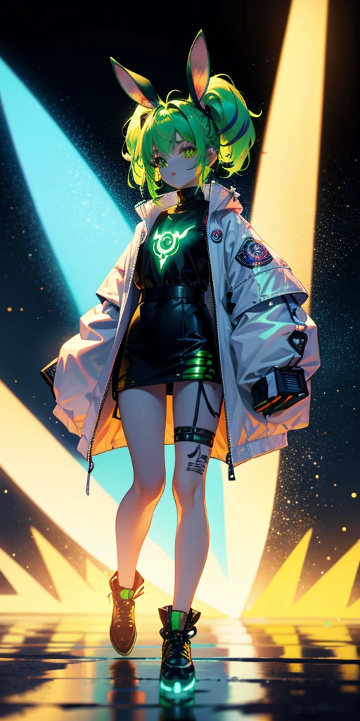Rabbit technique , Science Fiction, Fluffy ,
1 girl, Tattoo, Glowing tattoo, Glowing eyes, Colorful glowing hair , Full body love, Green Hair,
Kawaiitech, Soft colors, Kawaii, Lovely colors,