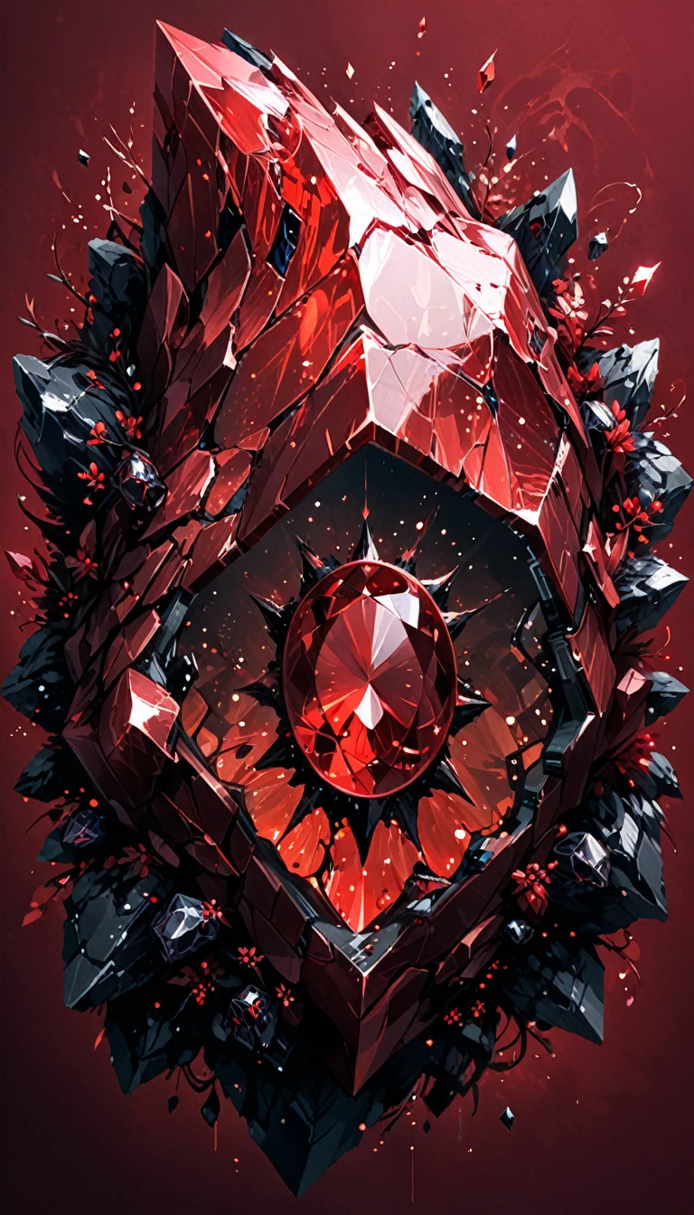(artist by Abstract D'Oyley,Olly Moss:1.1),Mysterious Landscape,suspenseful, Fantasy,Dark,shadowy, atmospheric, dark colors (A miracle stone showing modern technological patterns:2.0), leaving the viewer suspended in a state of numb indifference."(A miracle stone showing modern technological patterns:2.0), leaving the viewer suspended in a state of numb indifference, (Dangerous beast:1.3), Miracle Stone, （future technology：2.2）（red, dark red color palette:1.8）