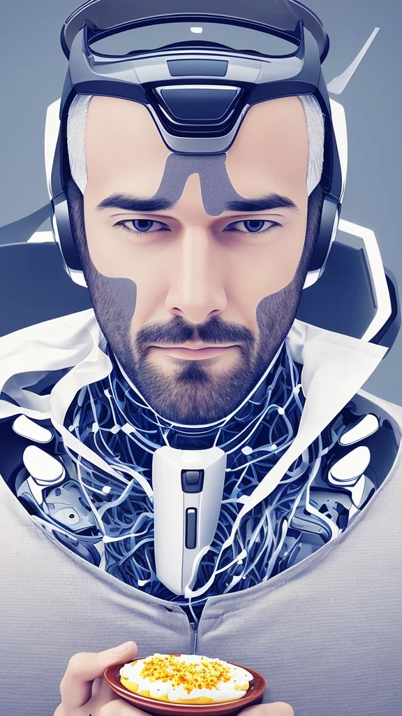 Create a AI image of a man who is full after eating food look very satisfy