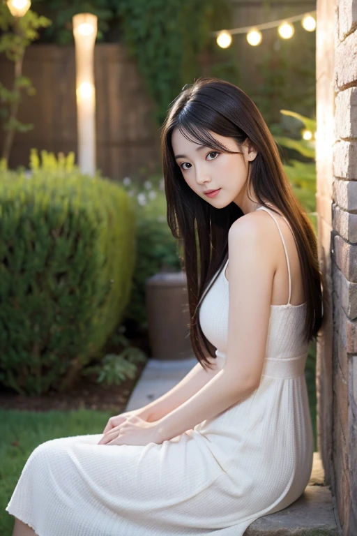 1 Girl,garden,Soft Light,Chinese Beauty,Tight Fit,dress,,Dark-haired,long hair