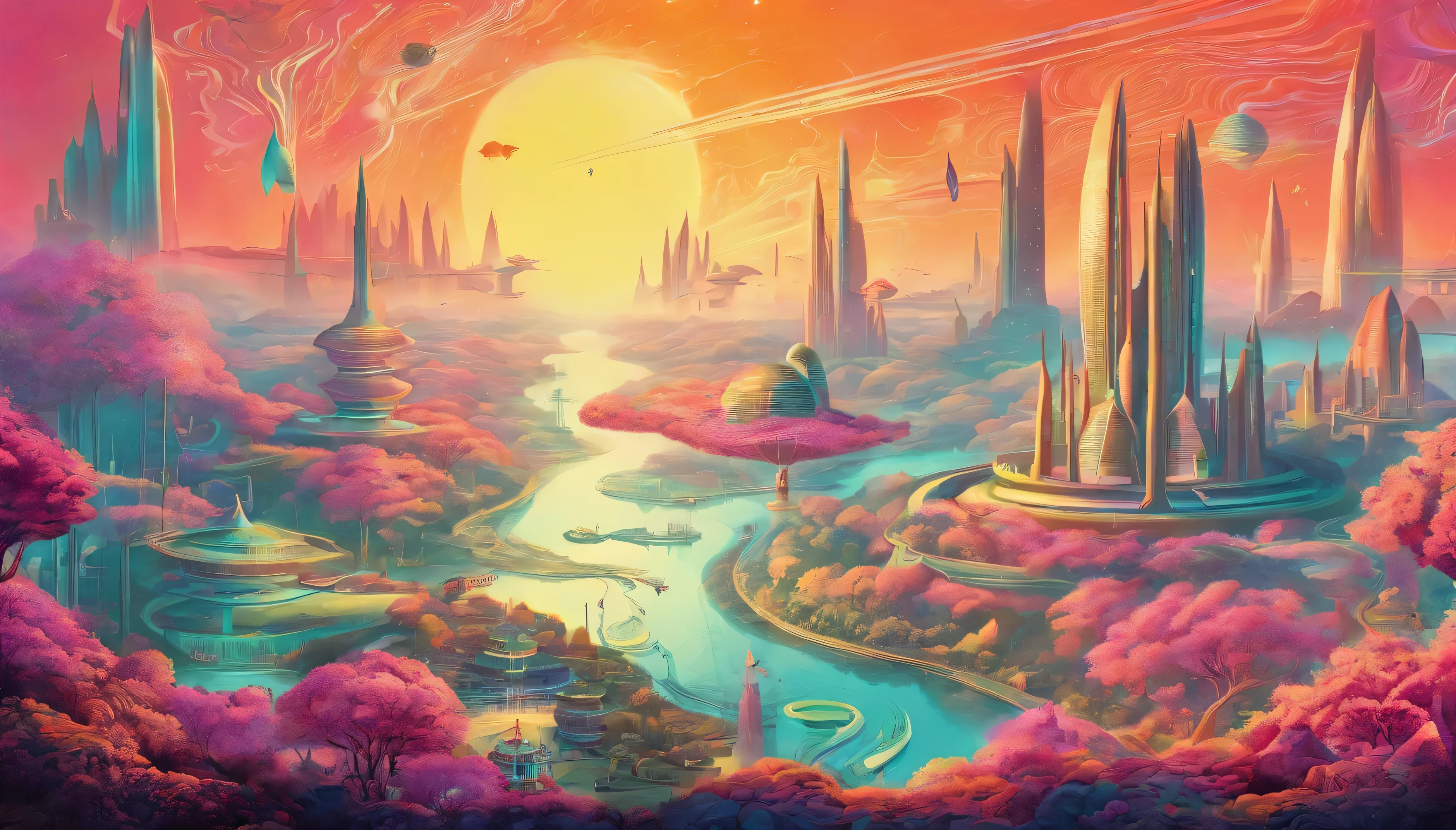 Beautiful energy art that gives power to those who see it。Landscape Images。butterflies dancing on the riverside。Fantastical。Dreamy。Fantasia。