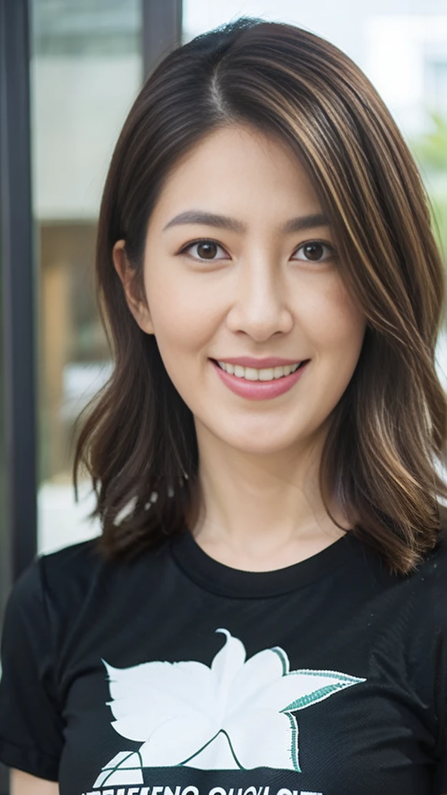 ((highest quality)), ((8k)), ((masterpiece: 1.3)), (Perfect appearance), (Photorealism: 1.6), (Walking woman), (One-way crosswalk), (office Street), Japanese Mature, 58 years old, ((Realistic skin texture)), (Fine lines all over the skin: 1.3), (Dull skin: 1.1), (Moisturized Skin: 1.2) , (Facial wrinkles: 0.9), (Wrinkles around the eyes: 1.2), double eyelid, Lower eyelid tear trough, (Crying Mole: 0.9), Eyes on you, Serious look, (Dimples: 1.2), Short bangs, Messy Hair, Hair with curled tips, Laugh with the corners of your mouth turned up, BREAK(Black short-sleeved T-shirt: 1.4),BREAK (Plain T-shirt: 1.4), (Body-fitting T-shirt: 1.6), (Black Army Pants: 1.4), Sneakers, (whole body: 1.4),