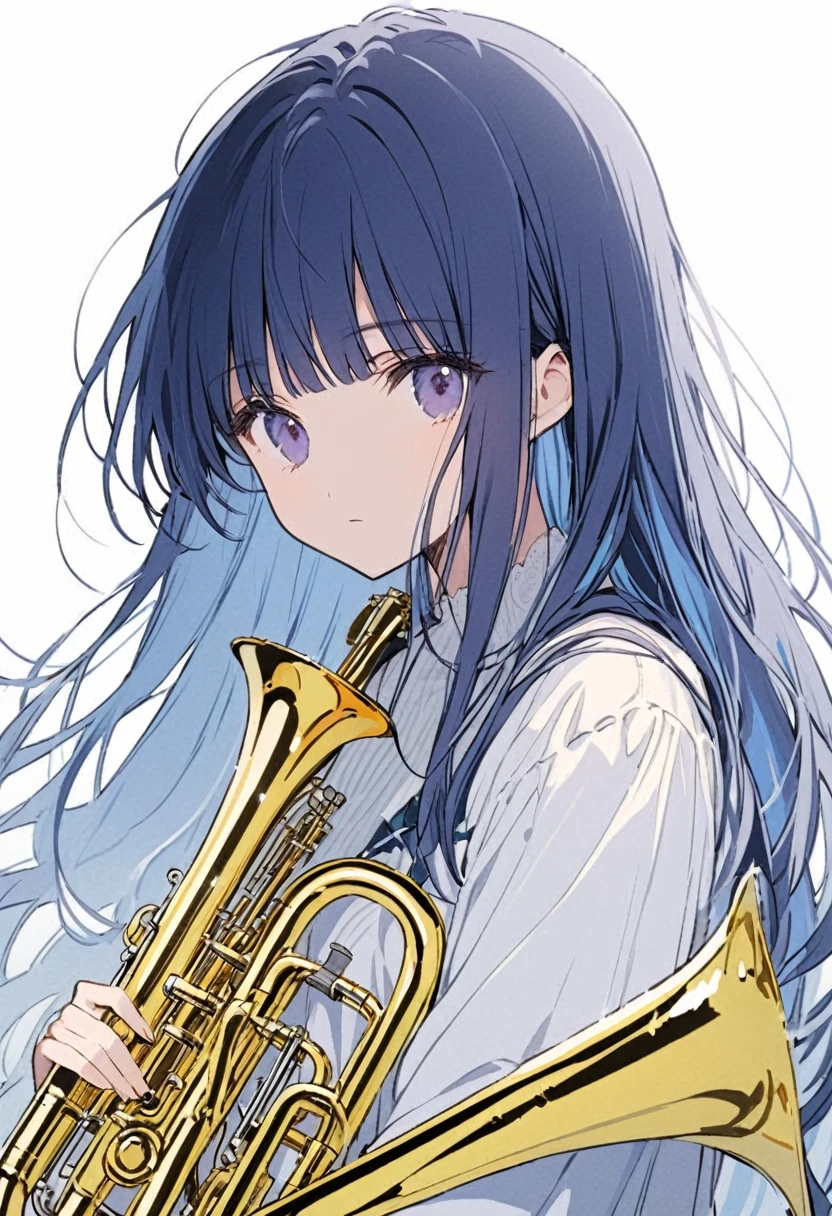 Blue Hair、Long Hair、Straight Hair、Neat bangs、(/Yorozuka Mizore\)、Sound Euphonium、girl、Expressionless、White background