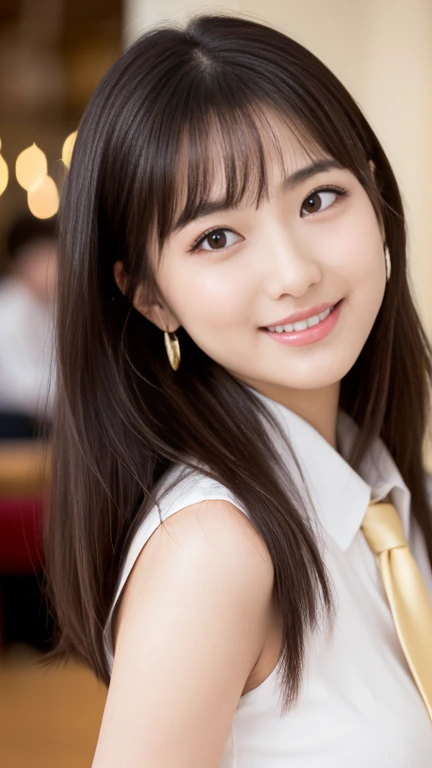 （masterpiece）、(Highest quality:1.5)、(Photorealistic:1.2)、(Surreal), (High resolution), (Realistic), (Post-processing),(Sharp focus), Sharp focus:1.2,Backlight, (Improvement of quality:1.4), (Narrow waist)、Big Ass、((Perfectly detailed five-fingered hands)),（Anatomically correct body）、((1 female:1.4))、Japanese、Realistic Skin、（Small chest：1.4）、Bust size is A cup、Pretty woman with perfect figure:1.4,(from the front:1.5), (Enhances the beauty of skin texture:1.1),No makeup、美しいBlack Hair、The best smile、Natural color lip、(Small Mouth:1.4)、The mouth is not open、Thick lips、(Oval Face)、Even bangs、Hide eyebrows with bangs、((33-year-old woman))、Bob Hair、Hair blowing in the wind, (Black Hair, Iris, Watery eyes, Shining Eyes, Bob Cut Hair, Small earrings,), Hair behind the ear、No makeup、(Drooping eyes)、(((One lovely woman)),((A big friendly smile)),(( Small ,Small の谷間)),((((Plump Cheeks)))),((whole body：1.５)),very cute,(Baby Face),高級restaurantで、full-course dinner、Wine Party、Bright image、The beauty of wine, Beautiful Face, red wine 、Appetizers、Italian food、Wine bottle、Champagne、sparkling wine、(slimな顔), (The body is slim),restaurant, White wine, slim, wine glass, 中央に置かれたwine glass, Beautiful fine grain, Depth f/2,saturation, High Contrast, Strong light and shadow,Moist Body:1.5、3D texture、Delicate eyes、((In front of the food on the table：1.5)）、White collar shirt and tie、erious expression、Operating a smartphone、

