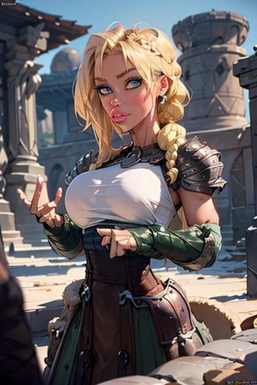 NicoleAnistonQuiron woman, (long hair, blonde, blue eyes, braid:1.2), (armor:1.2), astridWaifu, ((cinematic lighting)),（melancholic:1.4)，rich detail,（stereoscopic perspective:1.4)，movie lighting，High detail, Epic scenery，