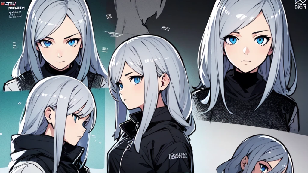 A cute anime girl with beautiful detailed light grey hair and blue eyes, wearing a cool modern outfit, long hair, straigh hair, highly detailed, realistic, photorealistic, 8k, HDR, dynamic lighting, cinematic