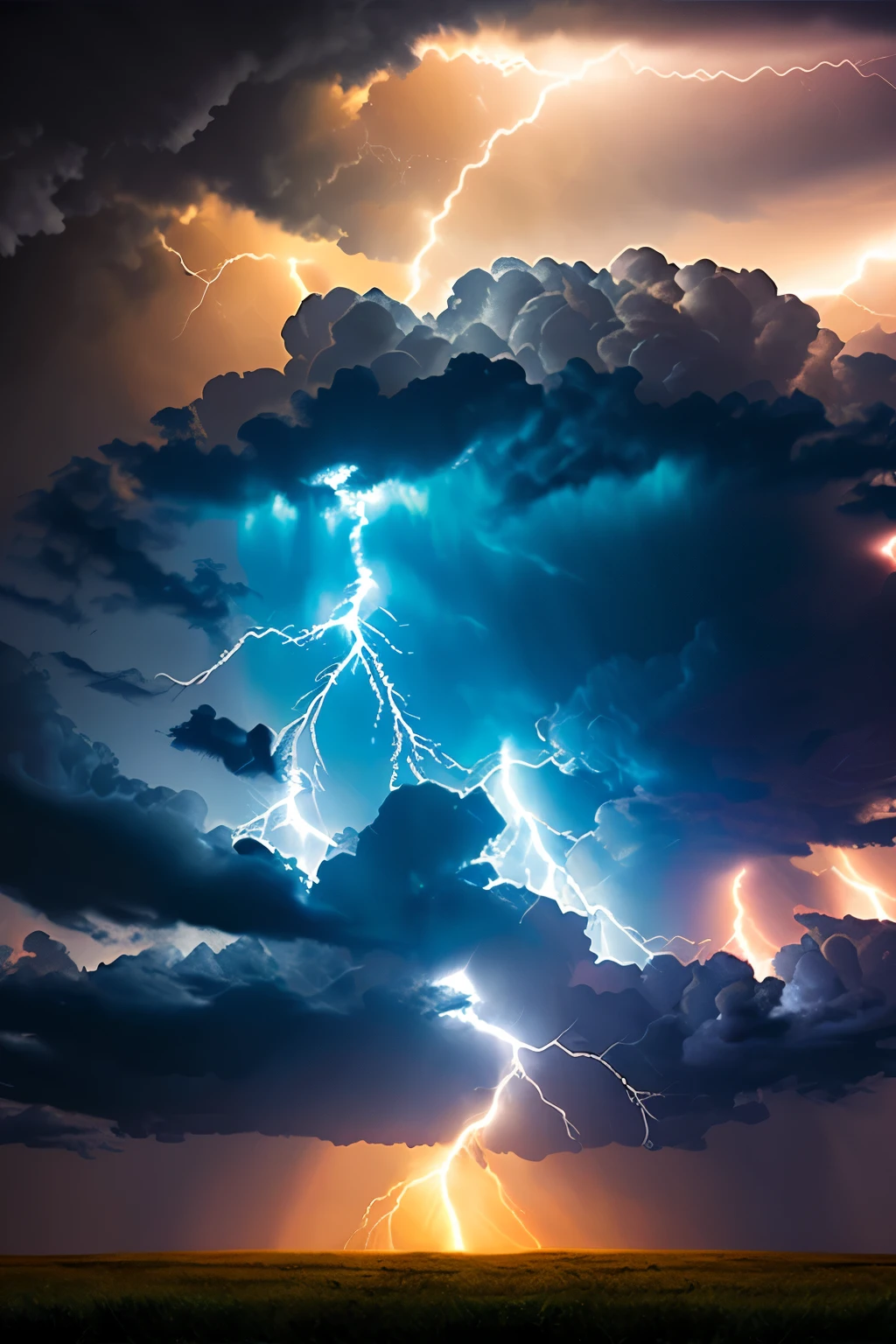 ((best quality)), ((masterpiece)), (detailed), A digital illustration of a dark, stormy sky with a monster's face in the clouds and lightning bolts striking.