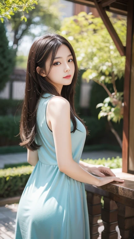 1 Girl,garden,Soft Light,Chinese Beauty,Tight Fit,dress,,Dark-haired,long hair