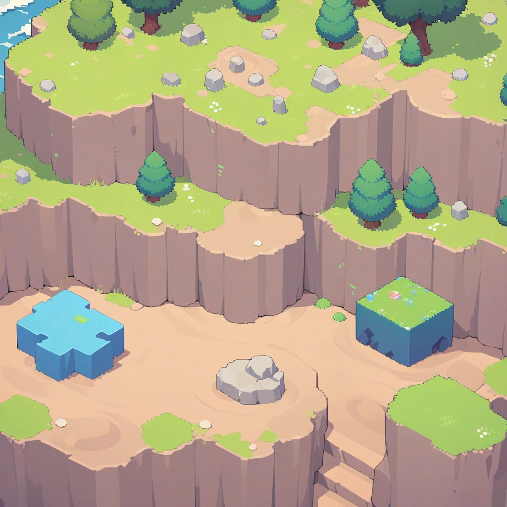 retro video game style,pixelated, vibrant pastel colors,8-bit characters,blocky shapes,sharp lines,detailed shading,classic gaming vibe,nostalgic atmosphere,classic arcade games,masterpiece:1.2,ultra-detailed,illustration style, 2d texture, stone texture, 4 k seamless mud texture, video game texture, dirt texture, tileset, game tiles, grass, 3/4th perspective trees, 3/4th perspective tileable rock texture, 3/4th perspective tileable cliff formations, tileable trees, topdown view, game texture, game art, tileable texture, very detailed cliff texture, intricate stones, top down view, 3/4th perspective