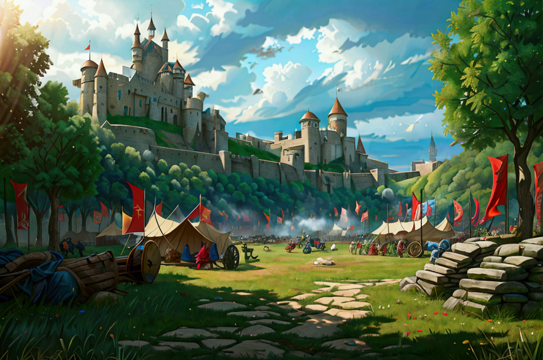 medieval battle camp, with armys, battle