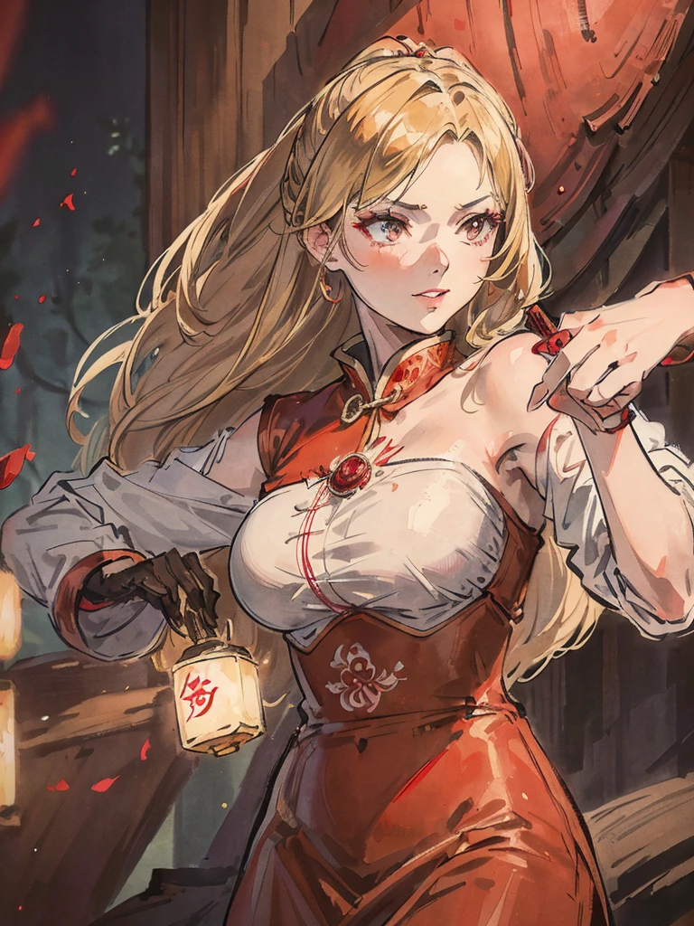 A beautiful young woman with short light brown-blonde hair and a mix of blonde and brown eyes, wearing the standard Demon Slayer Corps uniform. She has a red haori with a pattern on it, and a large plus-shaped scar in the middle of her forehead, with bangs covering it. She has an elegant and kind expression, embodying the Demon Slayer art style. The woman is standing in a peaceful, daytime forest, holding a katana sword. She shines like a diamond, radiating an ethereal beauty. (best quality,4k,8k,highres,masterpiece:1.2),ultra-detailed,(realistic,photorealistic,photo-realistic:1.37),1girl,beautiful detailed eyes,beautiful detailed lips,extremely detailed eyes and face,longeyelashes,demon slayer uniform,red haori,plus-shaped scar,forest,katana sword,elegant,kind,demon slayer art style,shining,diamond-like,anime,demon slayer art style,smile