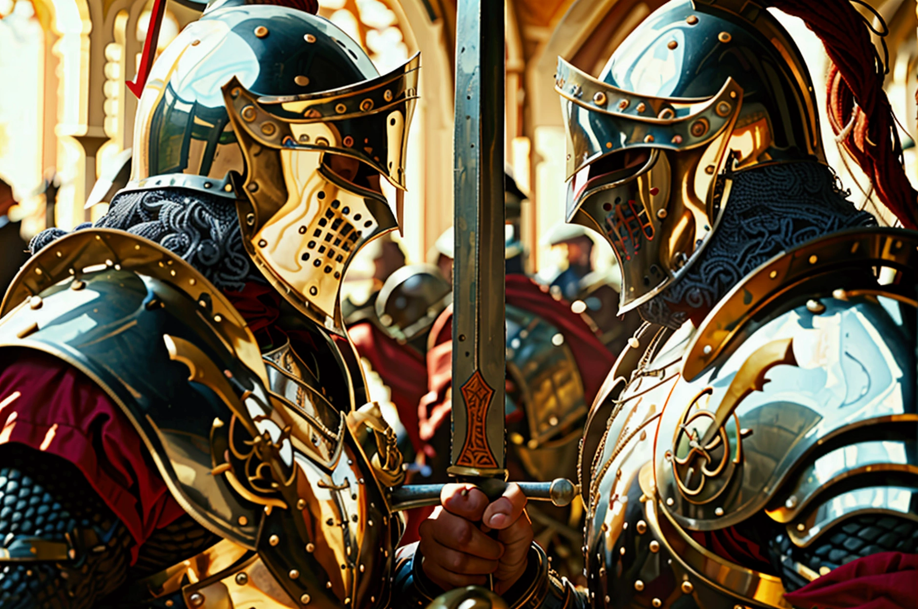 medieval battle. warriors fighting, armor, blood, fights for the throne,