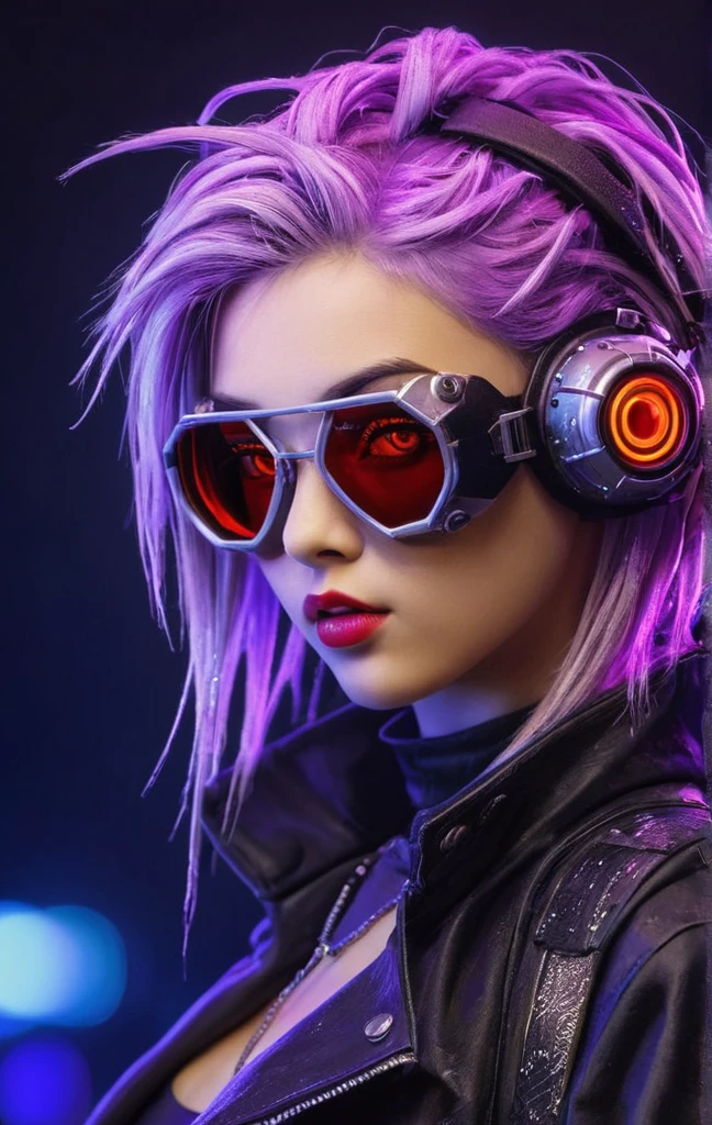 Girl with futuristic goggles and red eyes, digital cyber punkアニメアート, デジタルcyber punk - アニメアート, anime cyber punk art, cyber punkアニメアート, Cyborg - Silver Haired Girl, ダークcyber punkイラスト, cyber punkアニメの女の子, female cyber punkアニメの女の子, cyber punkをテーマにしたアート, cyber punkアニメの女の子 mech, cyber punkアートスタイル, cyber punk サイボーグ. Rose, advanced digital cyber punk art、hacking techniques, sf, cyber punk, Data Stream, (masterpiece, Highest quality, Realistic, Very detailed:1.2), (Purple glow:1.1), Pixelated, twist, Half Shot, (One girl), (Sparkling Eyes:0.8), Simple Background, Shadow, lipstick,The goggles have information written on them.。
