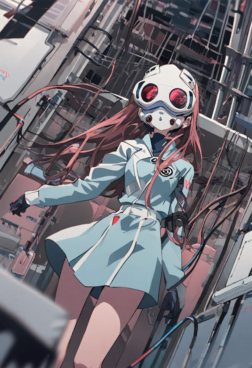 Intricate illustration in imaginative and cybertic art style,A girl android wearing a red riding hood is placed in a glass coffin in a science laboratory.The girl has a beautiful red riding hood on her head,The girl's face is inorganic and doll-like,The girl has her eyes completely closed.A body made entirely of machinery from the neck downThe whole body looks like a human specimen with various mechanisms and blood vessel-like tubes visible.The body color scheme is based on red and white,Scientific and artistic body structure,Transparent glass coffin Inside, several blood vessel-like tubes are connected to the girl's entire body.The cable is designed to look like a work of art.The tubes are red and white,The coffin in the laboratory is the type that can be pulled out from the wall,The girl is laid to rest,Inside the glass coffin, the smoke from the Coolant accumulates at the bottom.The coffin emits a beautiful light with clear red light.The texture and beauty of Little Red Riding Hood, the beauty and luster of the girl's red hair, the beauty of her skin,Medical and scientific depictions of the body mechanics,The texture and shine of the mechanism,The transparency and beauty of glass coffins,Background of a laboratory in an underground area dimly lit with clear blue light, Data on the girl's body is displayed on numerous monitors,(Side view),Ultra HD, Ultra High Quality Image, (Masterpiece, Best Quality, 4k, 8k:1.5). Ultra Detail,Ultra-fine painting,Physically Based Rendering, Science、Professional shooting resolution,3dCG concept art