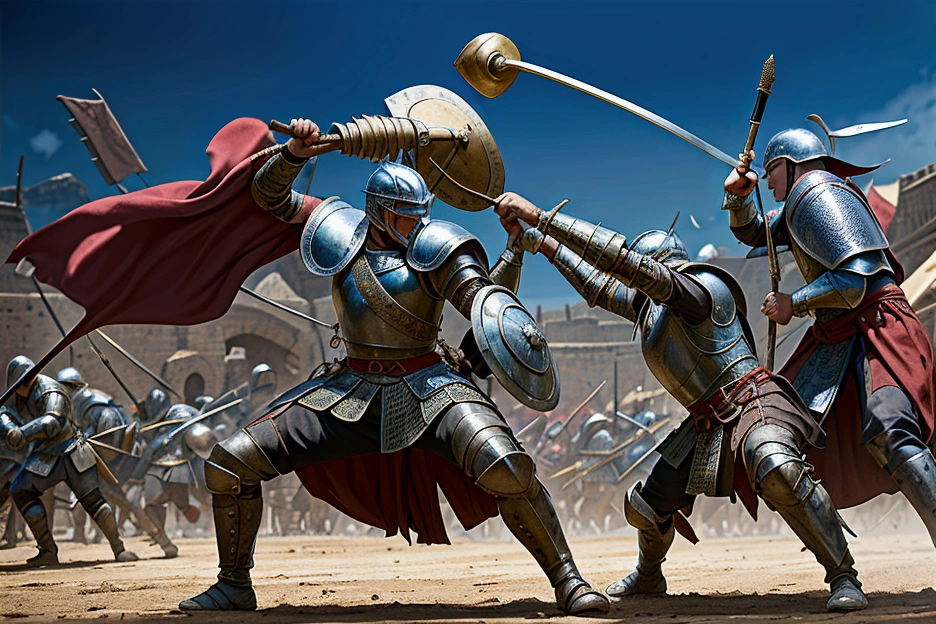medieval battle. warriors fighting, armor, blood, fights for the throne,