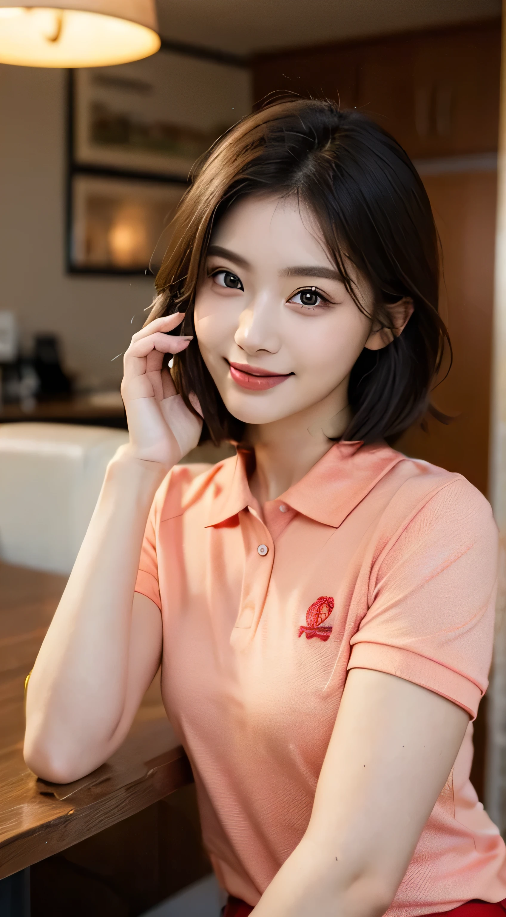 There is a woman sitting on the floor with her hands on her knees, 美cool japanese girl顔, Cute girl - well-groomed face, cute - well-groomed - face, with short hair, like々cool japanese girl, リアルなlike手グラビアアイドル, Yoshitomo Nara, Chiho, likeいかわいいアジア人の顔
