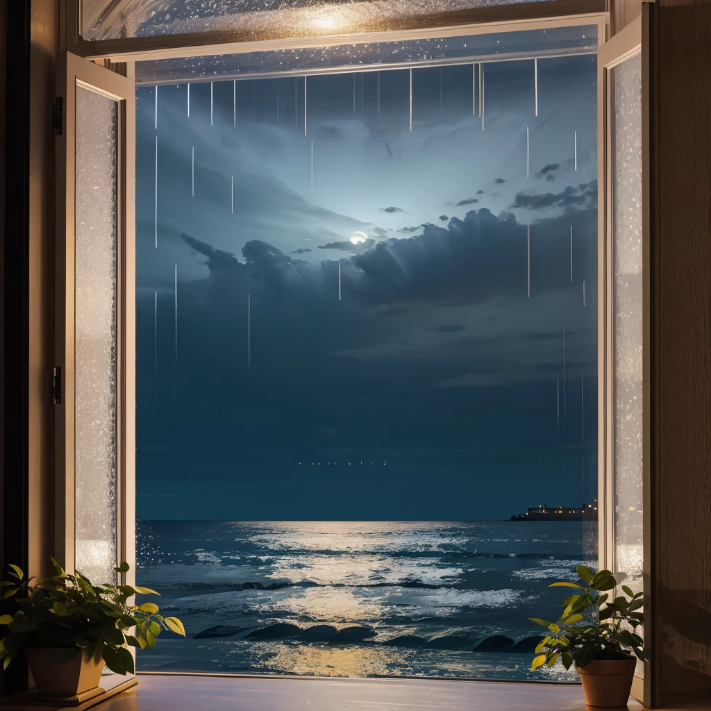 night rain window