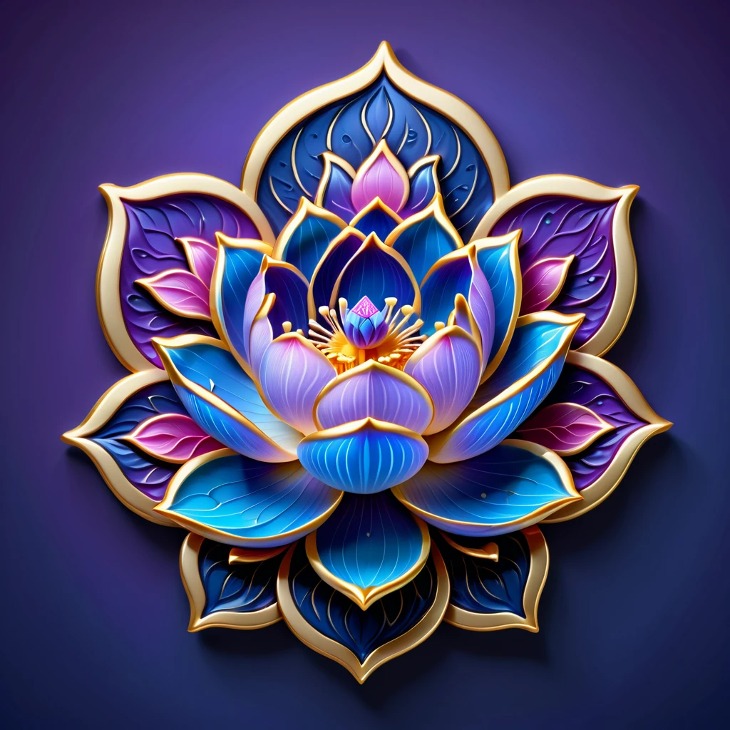 (lotus flower), icon, logo, simple background, extreme quality, Artwork, 8K, depth of field, Intricate details, indigo, (no humans), lilac and pinkish baby blue lotus