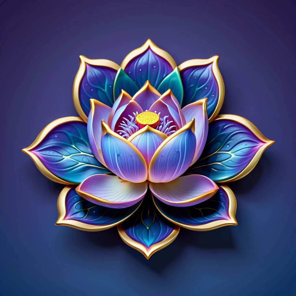 (lotus flower), icon, logo, simple background, extreme quality, Artwork, 8K, depth of field, Intricate details, indigo, (no humans), lilac and pinkish baby blue lotus