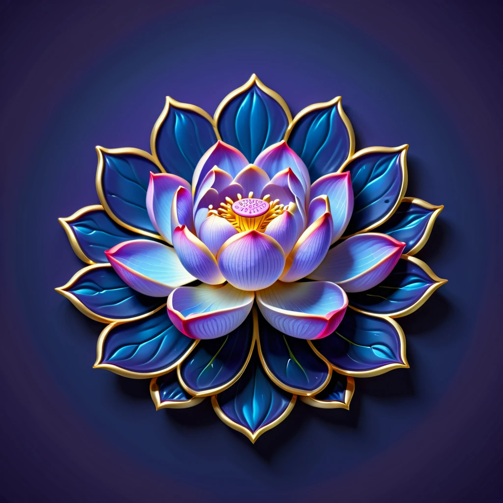 (lotus flower), icon, logo, simple background, extreme quality, Artwork, 8K, depth of field, Intricate details, indigo, (no humans), lilac and pinkish baby blue lotus