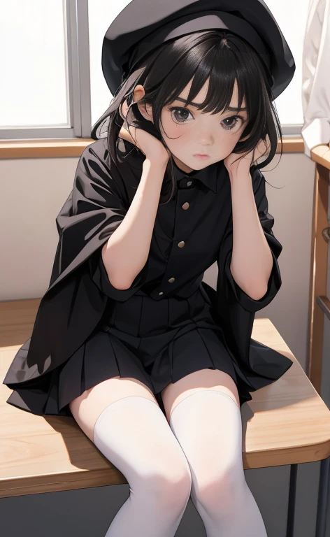  Girl　Little Girl　Height: 130cm　Blaform　Pure girl　Docile girl　Troubled face　black tights　hat