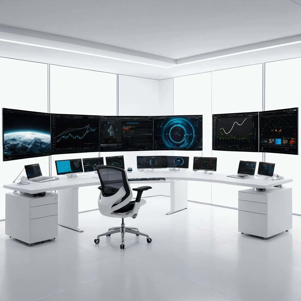 pure white room，A sensitive environment，Monitor with data dashboards everywhere, masterpiece, 8K, High resolution