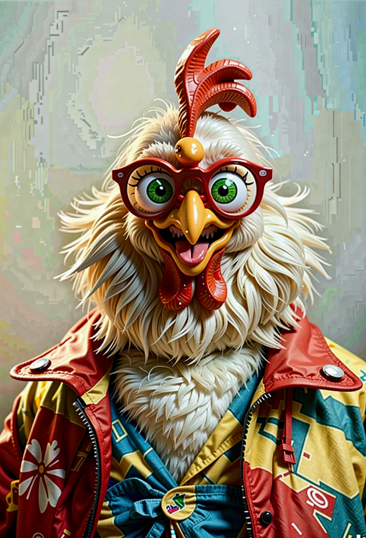 A happy chicken, wearing a Brazilian team uniform, White background, the , tom, Pixar-style, ....3d, Cartoon s, face detailed, asymmetric 16k