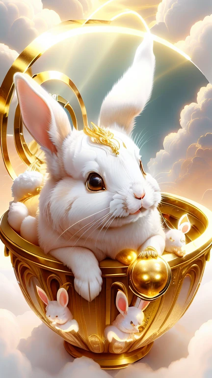 god々Cute rabbit1Animals、Aura of Gold,Looking into the camera、Look here、Background gold、Floating in the clouds