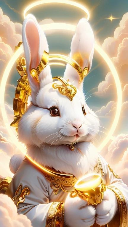 god々Cute rabbit１Animals、Aura of Gold,Looking into the camera、Look here、Background gold、Floating in the clouds
