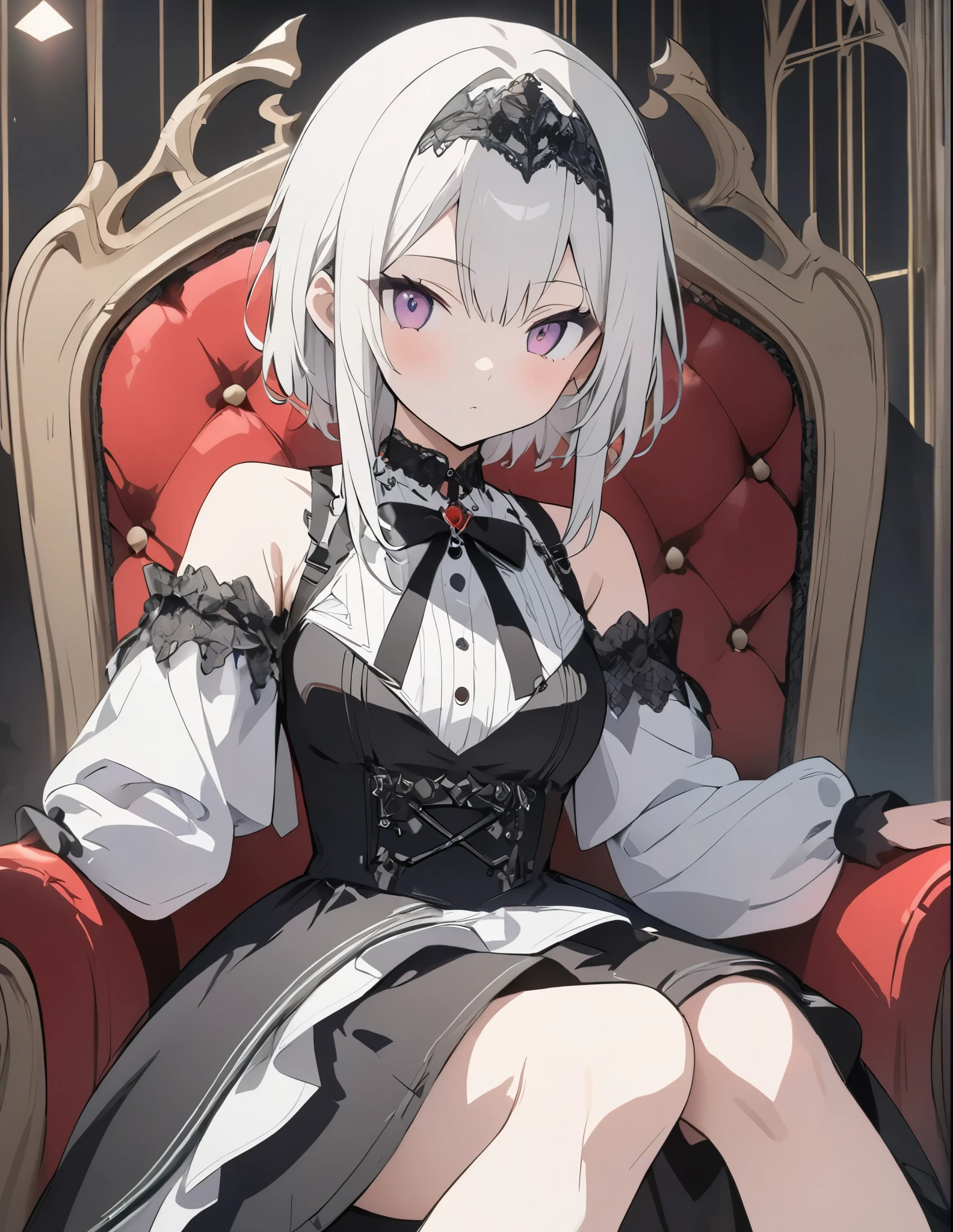 (anime style:1.4),超High resolution, Attention to detail, high quality, High resolution, 最high quality, 4K, 8K、Gothic dresses、Gothic room、Sitting in a chair drinking tea、Lady