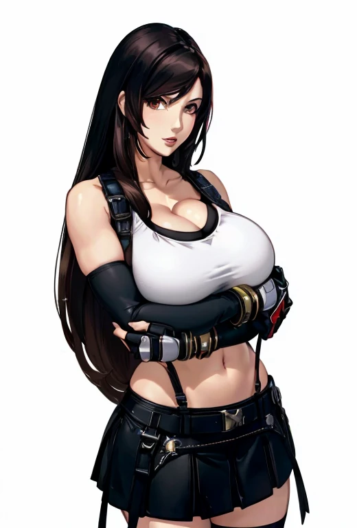 (((Full and soft breasts,)))(((Huge breasts))) (((Cleavage))) (Perfect curvy figure),Anime Girl,Black long hair,White shirt, Tifa, retrato de Tifa lockhart, Tifa lockhart, Tifa lockheart, seductive retrato de Tifa lockhart, retrato de Tifa lockhart, glamorosa Tifa lockheart, Tifa lockhart con el pelo blanco, April Rendering, Anime Girl的真实感渲染, The King of Fighters character, Soft Anime CG Art