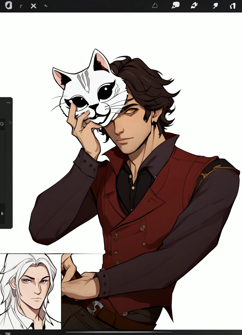 anime character drawing in adobe with a cat and a man, inspired by Gaston Anglade, inspired by Caspar Wolf, inspired by Tyler Jacobson, as a dnd character, dnd fantsay art, inspired by Clovis Trouille, caleb from critical role, dishonored inspired, detailed fanart, inspired by Karl Bryullov, inspired by Romano Vio, inspired by Alexis Grimou
