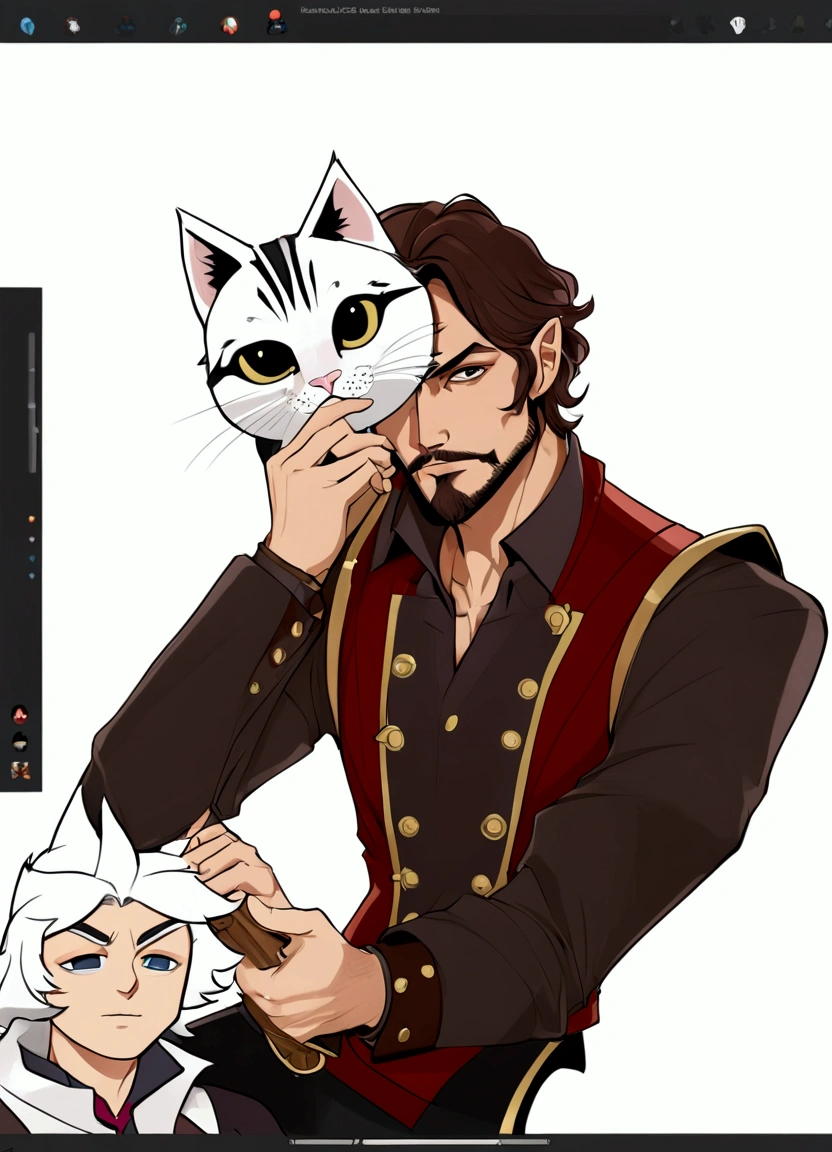 anime character drawing in adobe with a cat and a man, inspired by Gaston Anglade, inspired by Caspar Wolf, inspired by Tyler Jacobson, as a dnd character, dnd fantsay art, inspired by Clovis Trouille, caleb from critical role, dishonored inspired, detailed fanart, inspired by Karl Bryullov, inspired by Romano Vio, inspired by Alexis Grimou