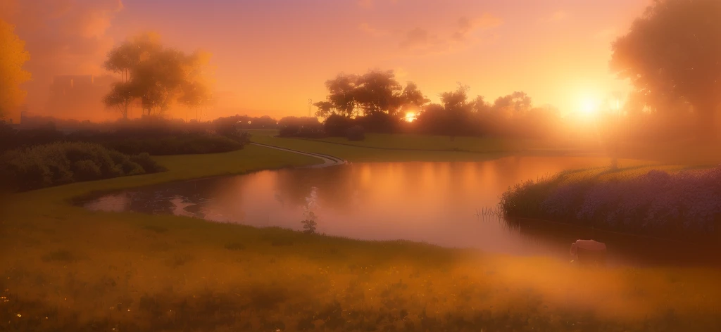 A man in his fifties stands in the grass by a pond at dusk, Beautiful images, the sun is shining wide shot, 4 0 9 6, Golden hour scene, Beautiful Late Afternoon, Golden Sunlight, shining golden hour, Shooting during golden hour, Beautiful sunny day, Golden hour in the morning, parks and lakes, Golden Sun, Golden Hour Lighting, Lake setting