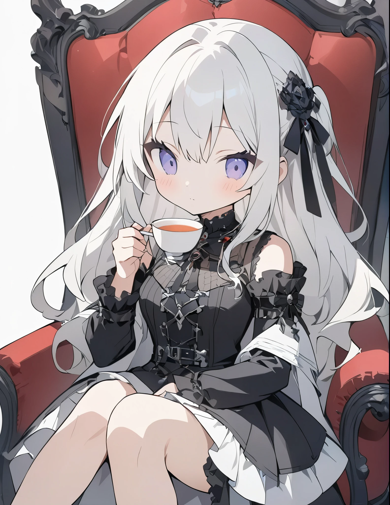 (anime style:1.4),超High resolution, Attention to detail, high quality, High resolution, 最high quality, 4K, 8K、Gothic dresses、Gothic room、Sitting in a chair drinking tea、Lady