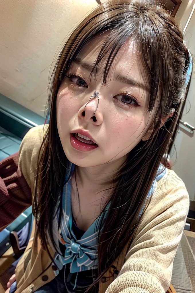 Beautiful Japanese actresses、1 Girl,Flying debris,,Award-winning photo, Very detailed,Face Focus, Big double eyes(Woman with open mouth and closed eyes ), 18-year-old、Black Hair、Shiny skin、(((Face close-up)))、Realistic nostrils、Long and narrow nasal cavity,,,、Emergency stairs in an apartment,　Staircase landing,Outdoor fire escape stairs,Squat、((Random color open cardigan))、Big Breasts、(Sharp Nose)Frowning performance:1.4,,performance,Frowning,please raise your head、Skin shiny with sweat,Oily facial skin,Tied Hair,Squatting and giving a blowjob,female teacher,Squatting in the hallway、Squat、50 degree hot room、Skin shiny with sweat、Wet transparent fabric,Sweaty all over my face,A face enduring intense pain、Screaming face,Open your mouth wide and shout,