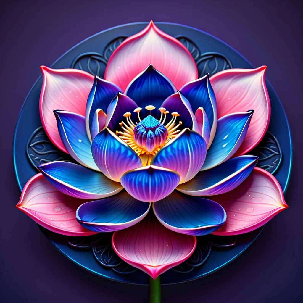 (lotus flower), icon, logo, simple background, extreme quality, Artwork, 8K, depth of field, Intricate details, indigo, (no humans), lilac and PINK baby blue lotus
Focus in pink color in flower