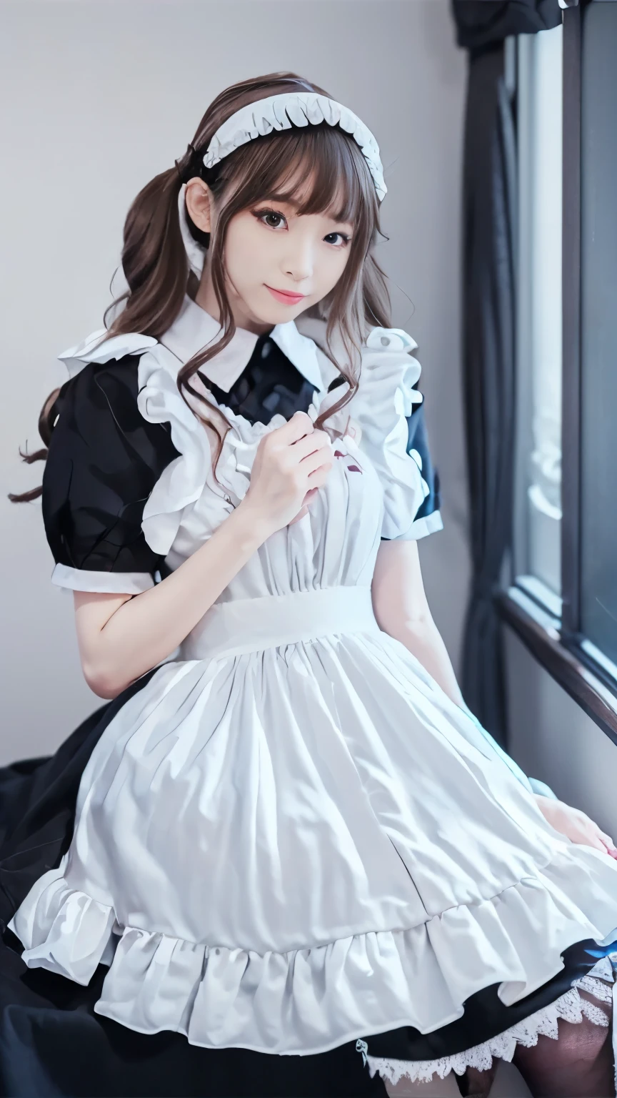 ((Masterpiece,Highest quality,Highest quality,8K,16K,Ultra-high resolution,極めてdetailed,detailed)),(Japanese,Maid,Servant),Beauty,Slender,sexy,D Cup,Narrow waist,Long, slender legs,Bedroom,Large windows,Curtains fluttering in the wind,