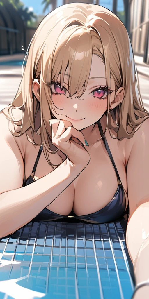 ((Highest quality、、masterpiece:1.3)), Upper Body、Long legs、Sharp focus:1.2, Beautiful woman with perfect figure:1.4、(Smiling:1.2), double eyelid、30-year-old female、Sexy pose、((((Close your mouth、One Woman、bikini)))),(((((one women,poolside:1.5)))))