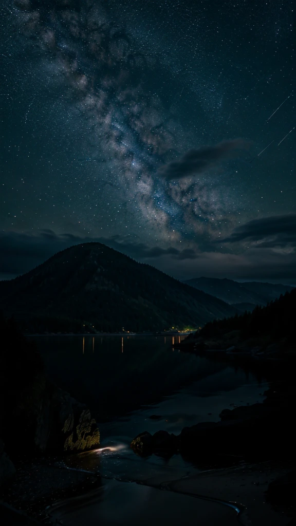 water, Ocean, Dark Sky, rain, Mountain々, performer, Starfall, milky way