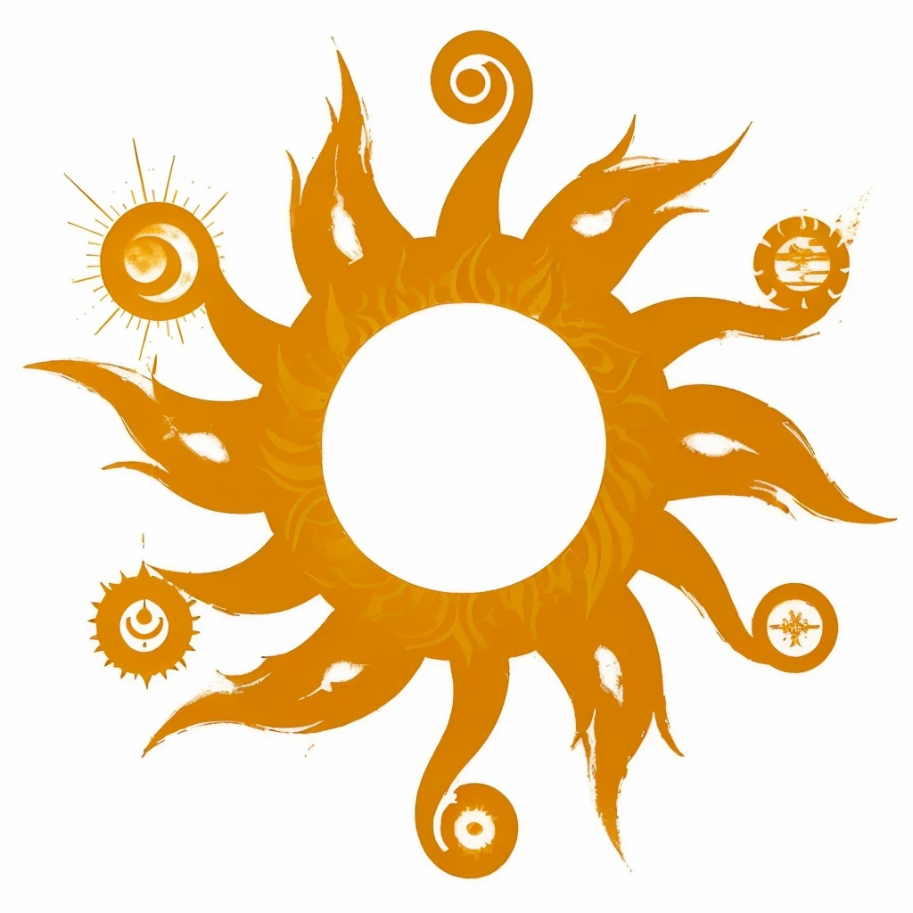 Sun symbol, sun tattoo, spirit of light mark.