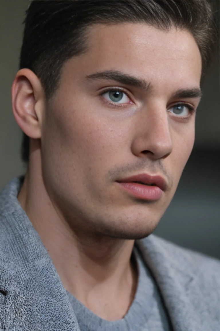 25-year-old man, shaved skull, well dressed, realistic face