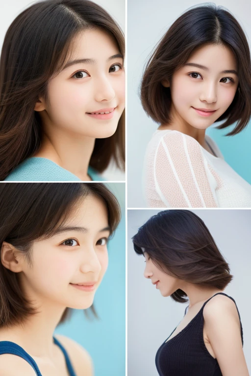 (Highly realistic photos, High resolution), Skinny Japanese woman, , Cute face, Detailed face, Fine grain, Mr.々Hair style, Thin body type, correct body anatomy, ((Look straight ahead)), Facing the camera directly, A single photo, Photographs capturing the perfect moment of beauty and intelligence, ((With a simple background))