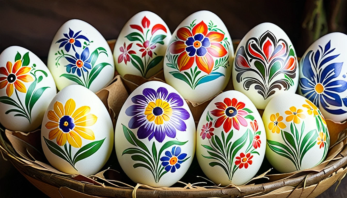 Ethnic floral art on eggs