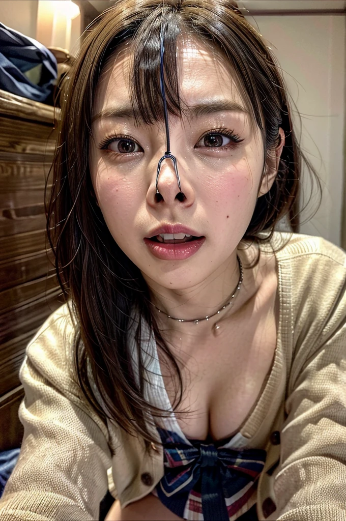 nsfw,Highest quality,32k HDR,High resolution,Beautiful Japanese actresses,girl,,Award-winning photo,Very detailed,Face Focus,Big double eyes(Woman with open mouth and closed eyes ),18-year-old,Black Hair,Shiny skin,(((Face close-up))),Realistic nostrils,Long and narrow nasal cavity,Dimly lit basement,Candlelight,Stone Wall,Squat,((Random color open cardigan)),Big Breasts,(Sharp Nose),Frowning,performance:1.4,performance,Frowning,please raise your head,Skin shiny with sweat,Oily facial skin,Tied Hair,Squatting and giving a blowjob,female teacher,Squatting in the hallway,Squat,50 degree hot room,Skin shiny with sweat,Wet transparent fabric,Sweaty all over my face,A face enduring intense pain,Screaming face,Open your mouth wide and shout,