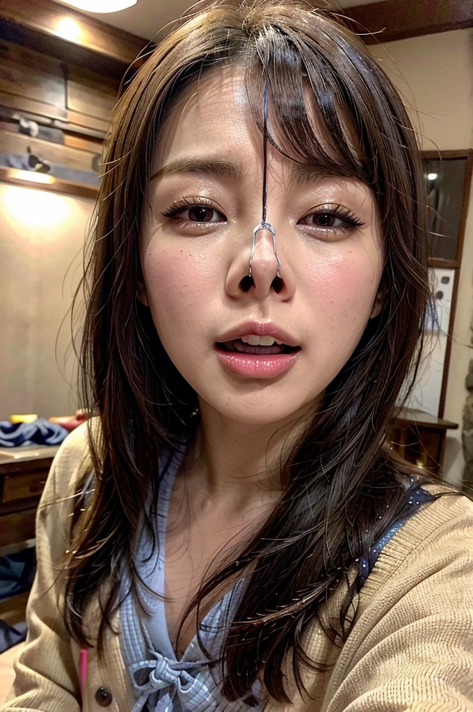 ,Highest quality,32k HDR,High resolution,Beautiful Japanese actresses,girl,,Award-winning photo,Very detailed,Face Focus,Big double eyes(Woman with open mouth and closed eyes ),18-year-old,Black Hair,Shiny skin,(((Face close-up))),Realistic nostrils,Long and narrow nasal cavity,Dimly lit basement,Candlelight,Stone Wall,Squat,((Random color open cardigan)),Big Breasts,(Sharp Nose),Frowning,performance:1.4,performance,Frowning,please raise your head,Skin shiny with sweat,Oily facial skin,Tied Hair,Squatting and giving a ,female teacher,Squatting in the hallway,Squat,50 degree hot room,Skin shiny with sweat,Wet transparent fabric,Sweaty all over my face,A face enduring intense pain,Screaming face,Open your mouth wide and shout,